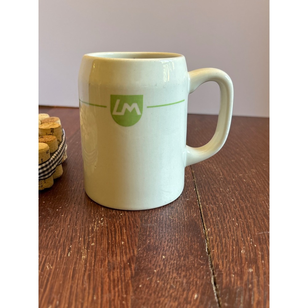 Vintage Anfora Mexico LM Logo Ceramic Coffee Mug Green Cream Stein Style
